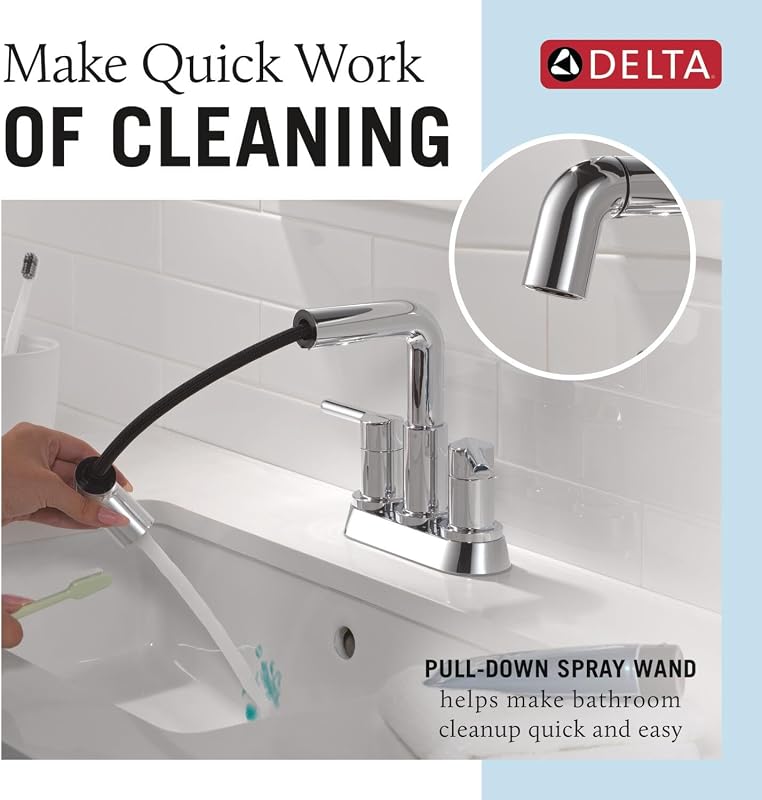 Grifo baño cromado 4pulg 3agujeros con pulverizador