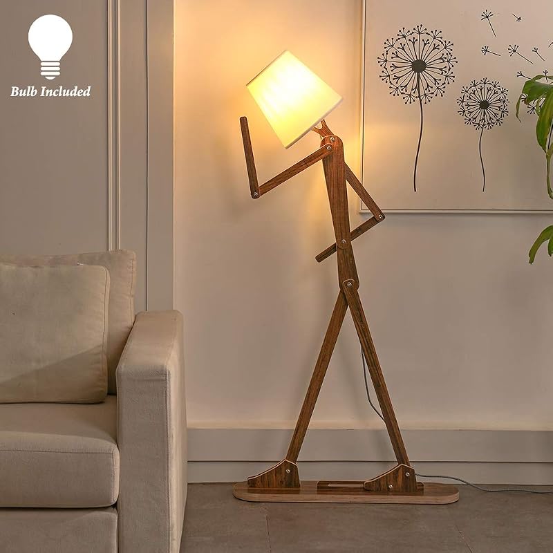Lámpara pie madera brazo oscilante luces lectura niños