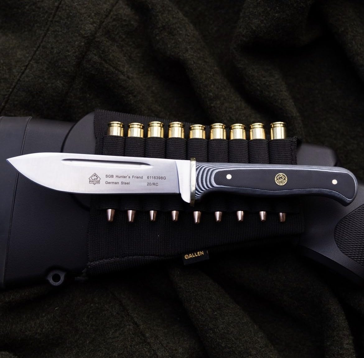 Cuchillo caza G10 con funda cuero negro