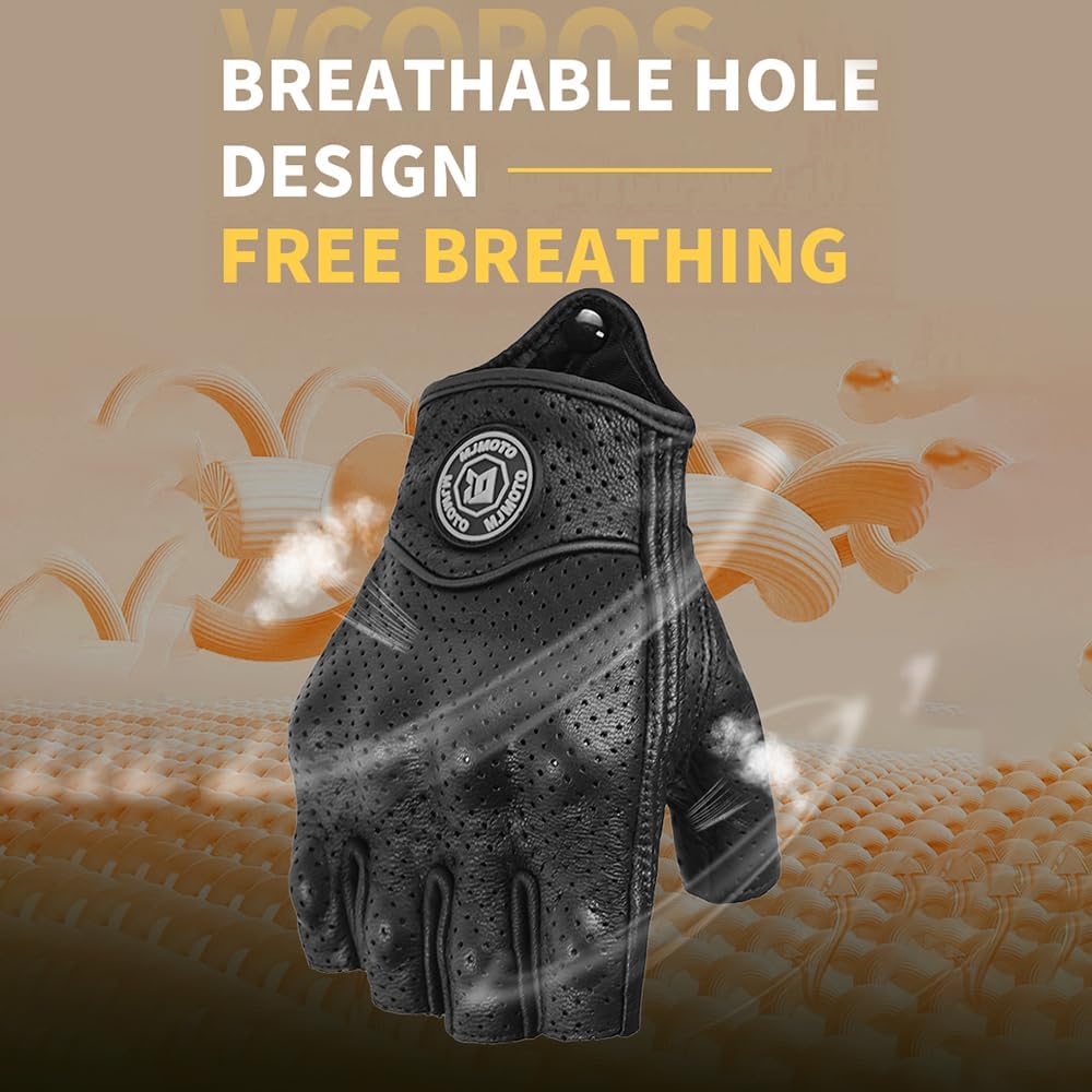 Guantes motocicleta cuero perforado dedos cortos verano