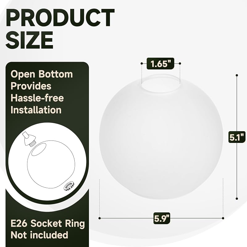 Pantalla lámpara vidrio esmerilado ajustable 1.65"