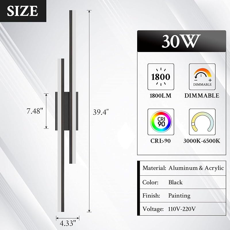 Aplique pared LED negro control remoto regulable
