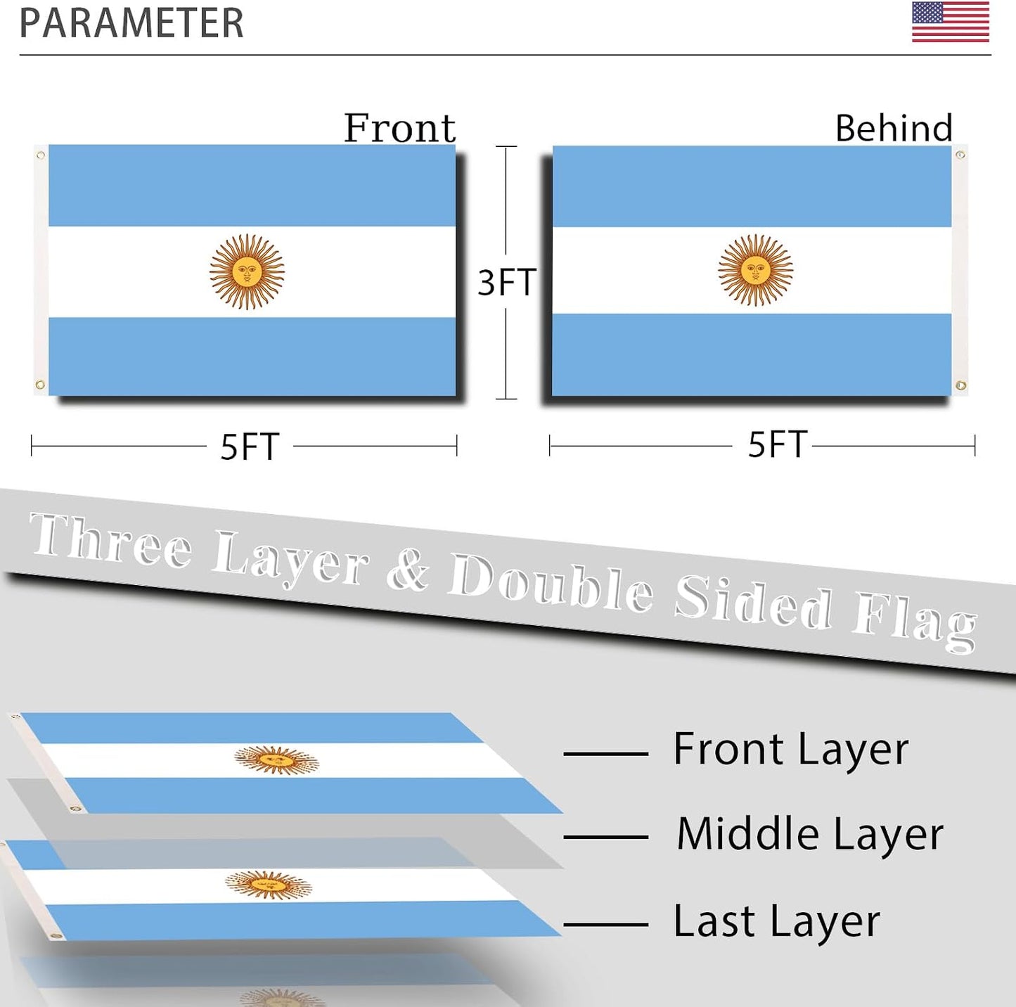 Bandera Argentina 3x5ft doble cara poliéster 240D