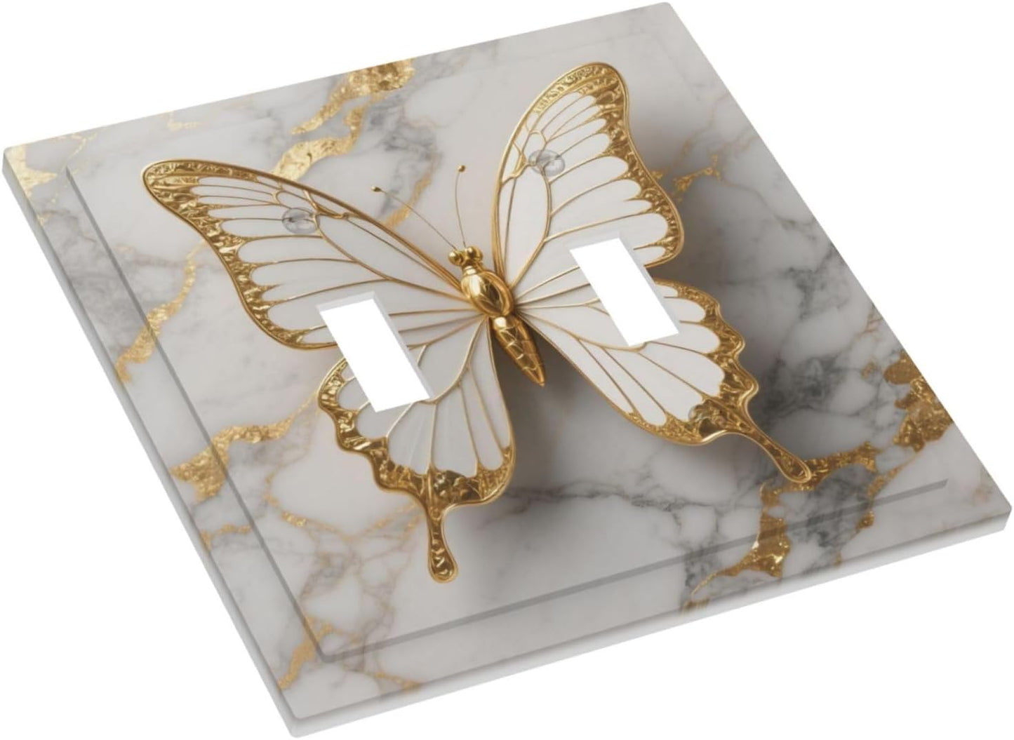 Placa interruptor decorativa mariposa mármol dorado doble toggle