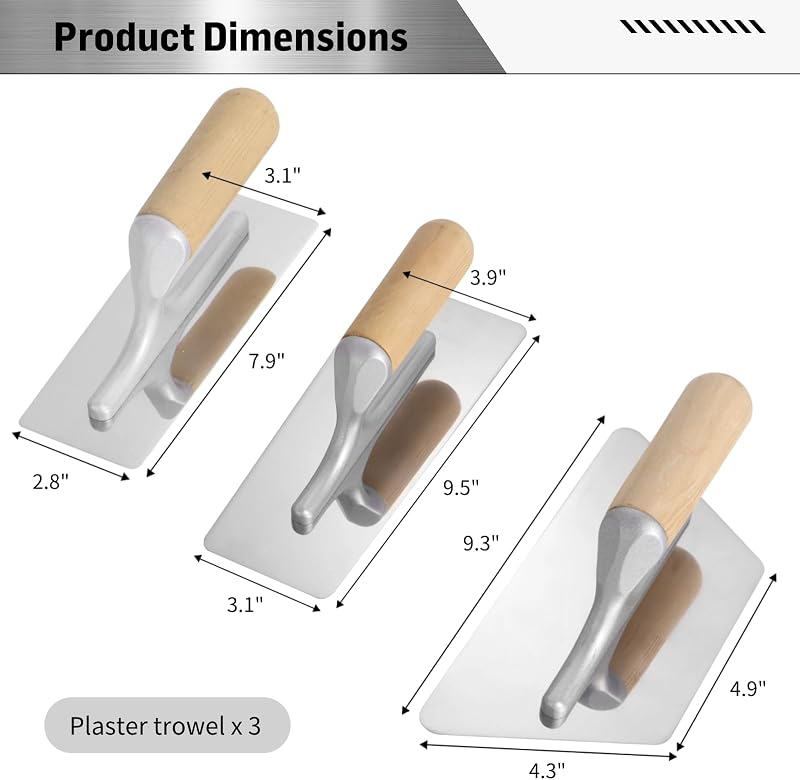 Set 3 paletas yeso acabado plano mango madera acero inox