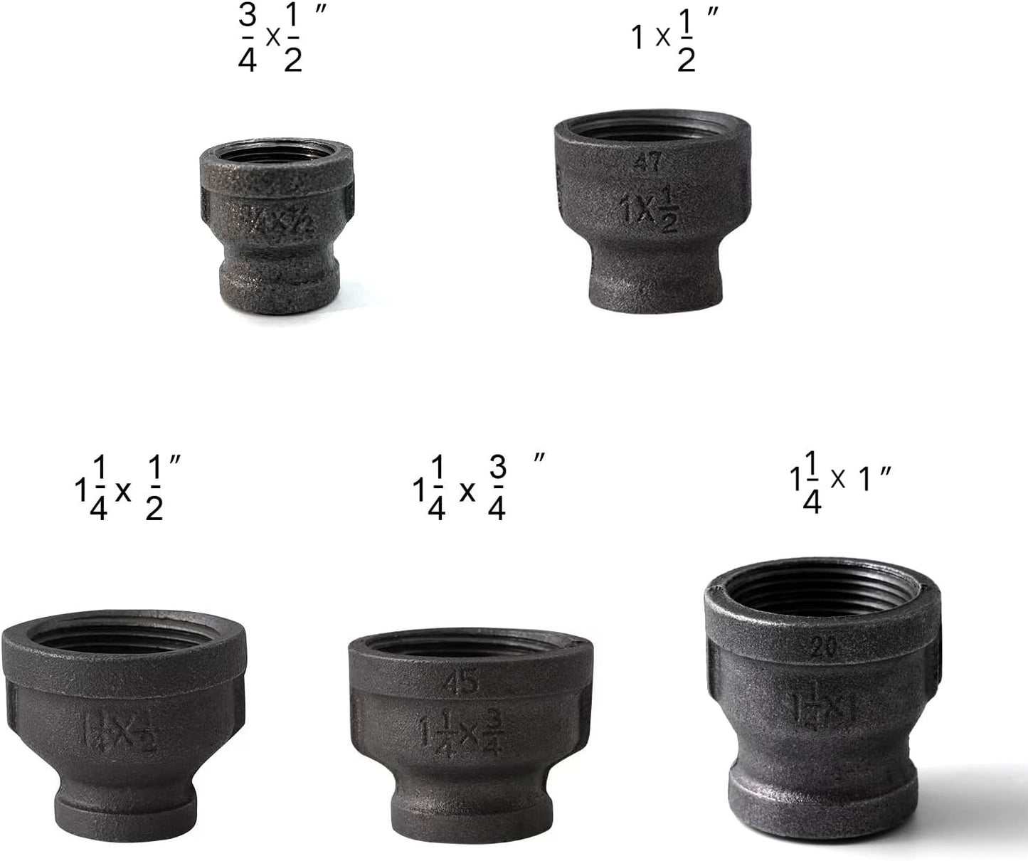 Acoplamiento reductor 1/2x3/4 pulg hierro maleable vintage