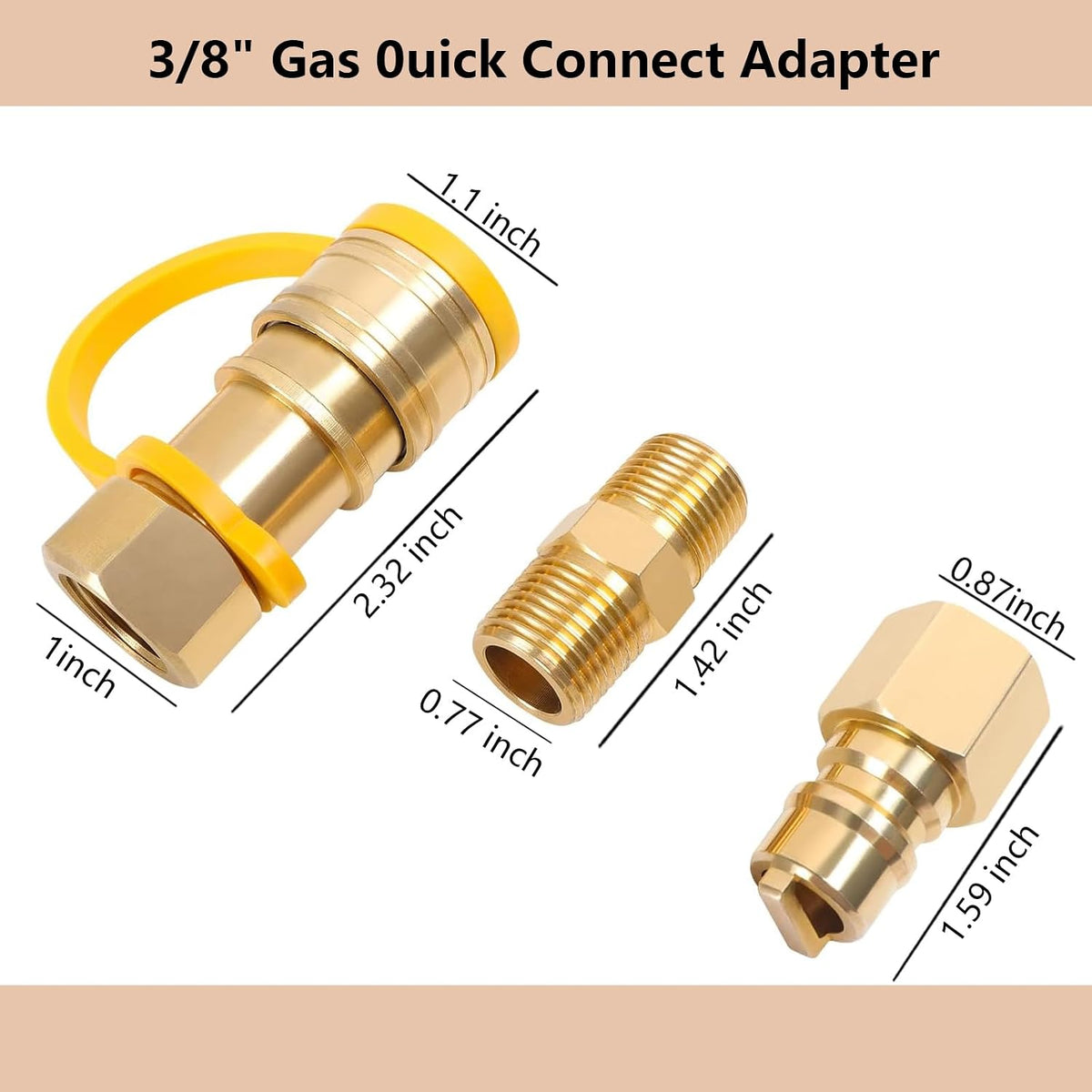 Kit conexión rápida gas 3/8pulg latón macizo adaptador propano