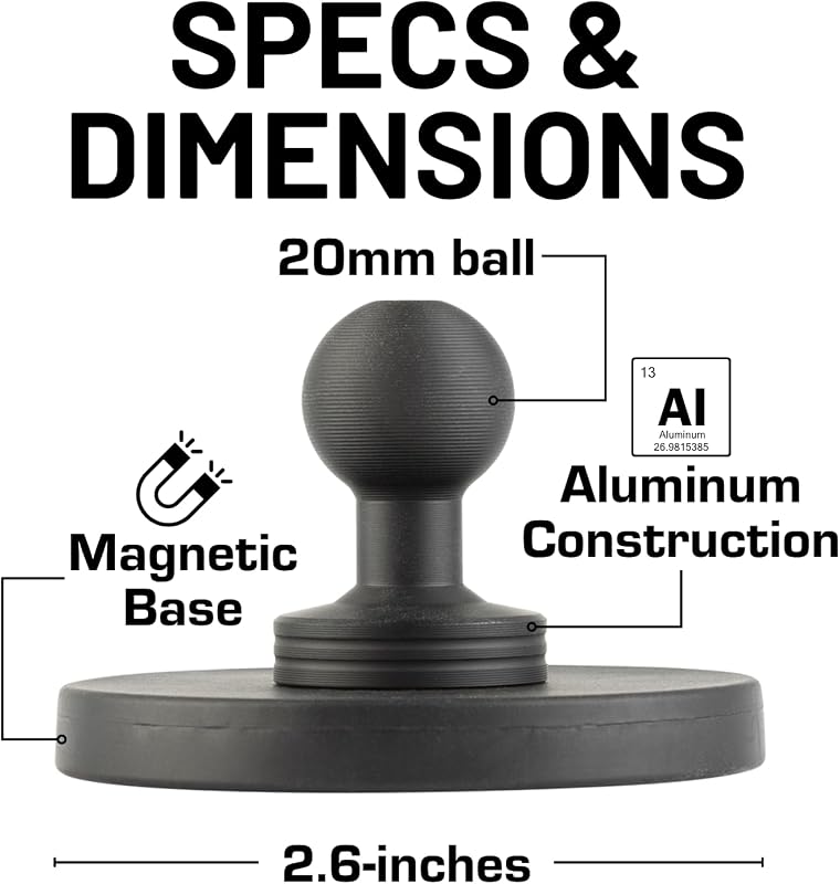 Base magnética redonda 2.6" con soporte para bola 0.787"