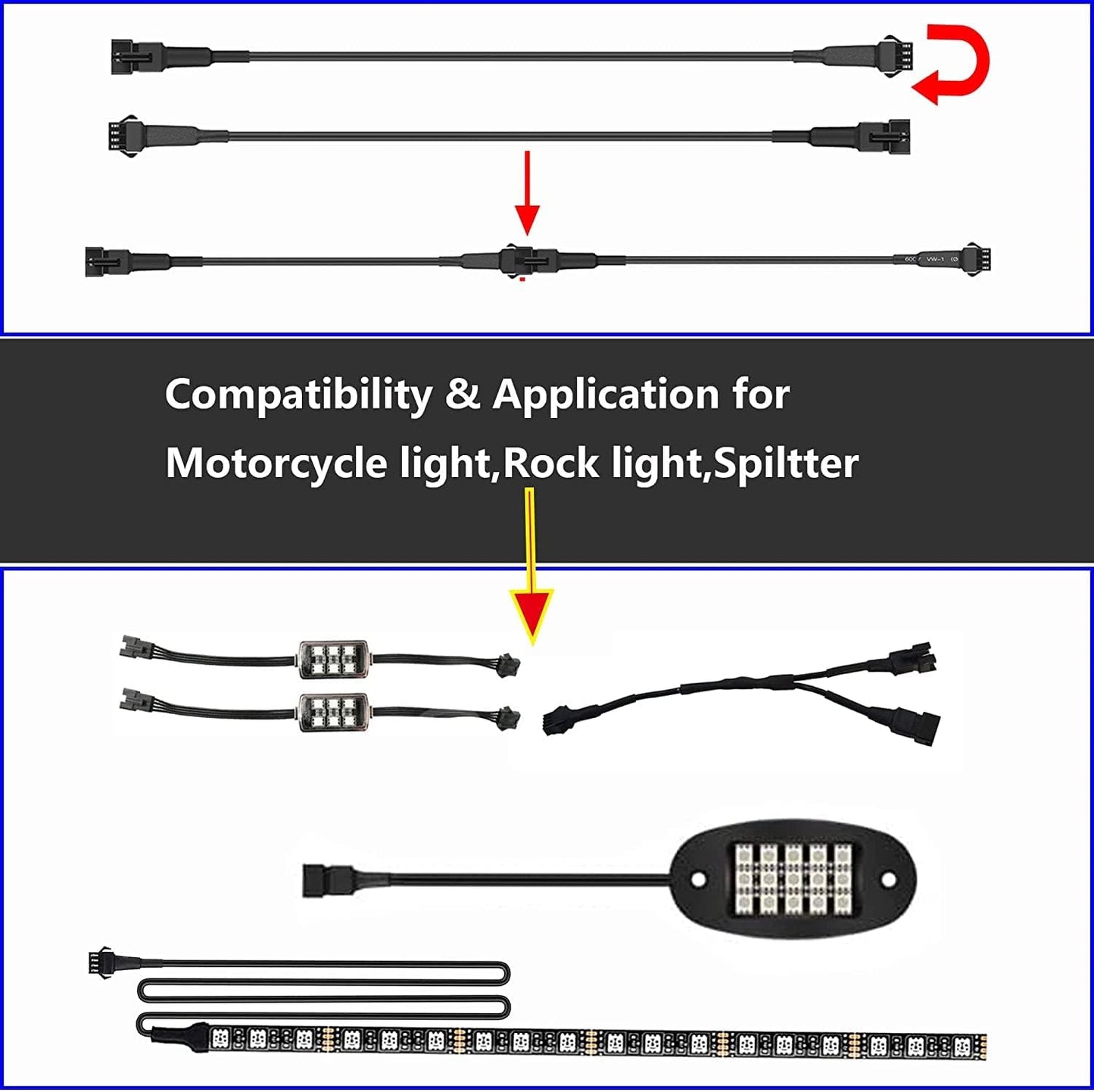 2 Cables Extensión Motocicleta Divisor 1 a 3 Vías 4 Pines Led Neón