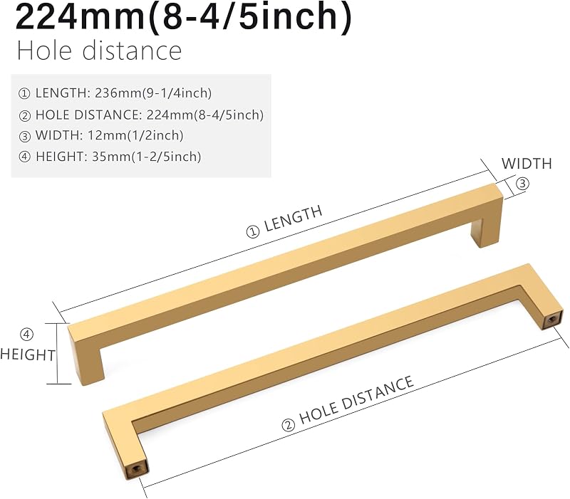30 Tiradores Dorados para Cajones Acero Inox 8-4/5"