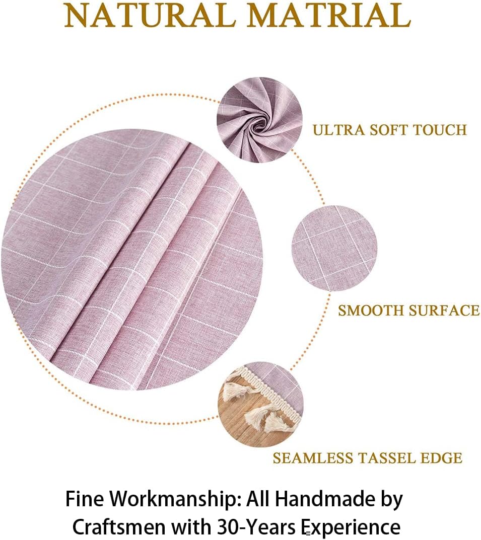 Mantel redondo lino algodón borla rosa 55pulg cocina