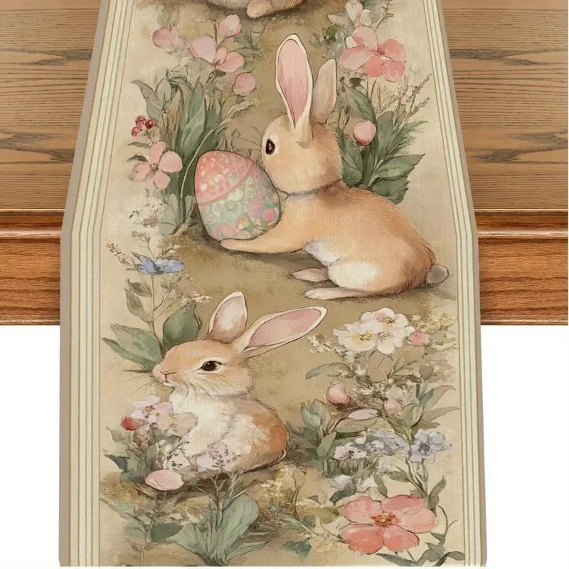 Camino mesa flor conejo Pascua 13x60pulg decoración hogar
