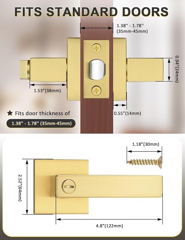 Palancas puerta doradas acabado latón satinado dormitorio