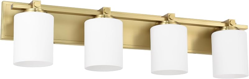 Lámpara dorada para baño 4 luces latón envejecido vidrio