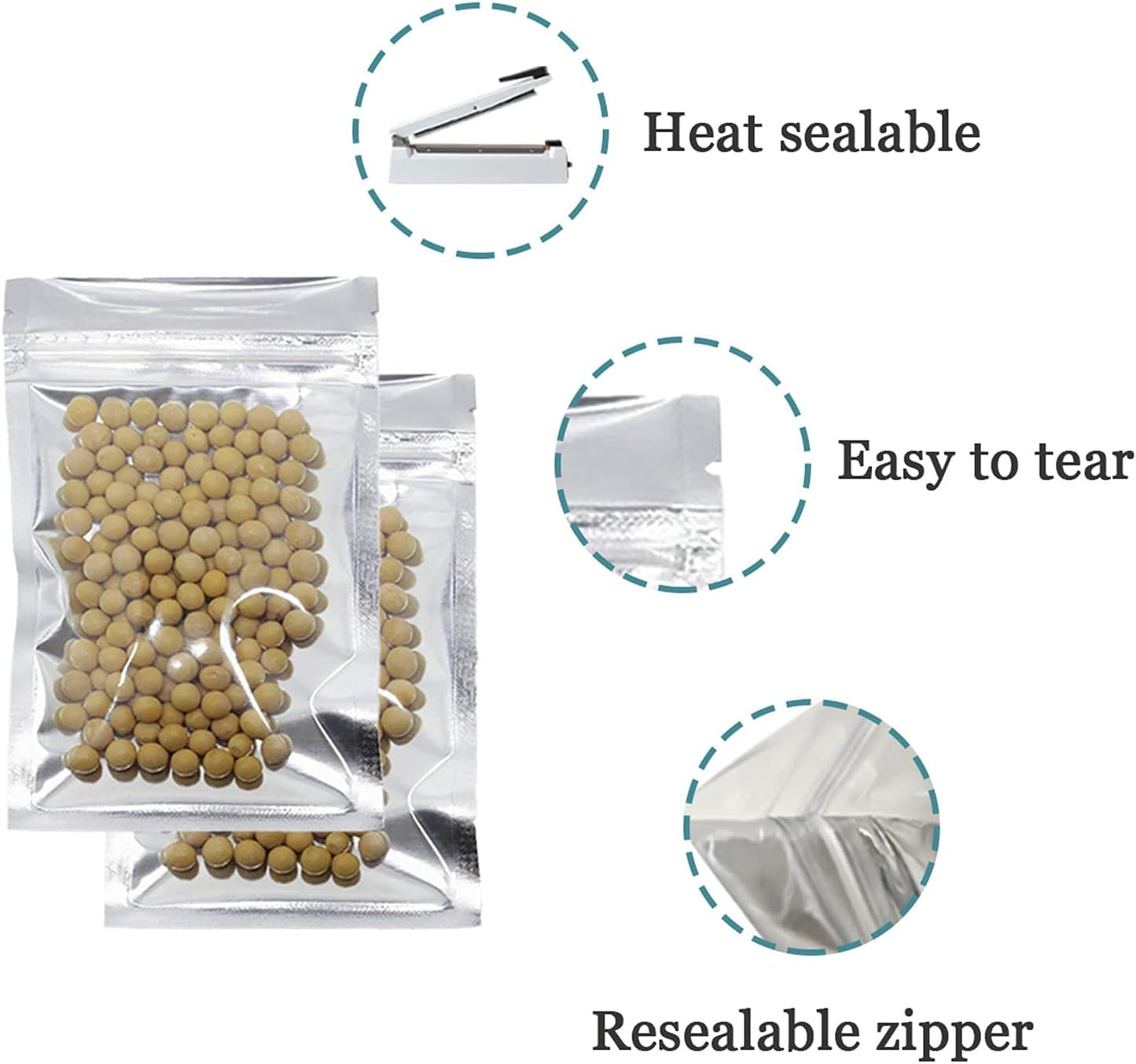 100 Bolsas Aluminio 2.8x5.1" Sellado Térmico Alimentos