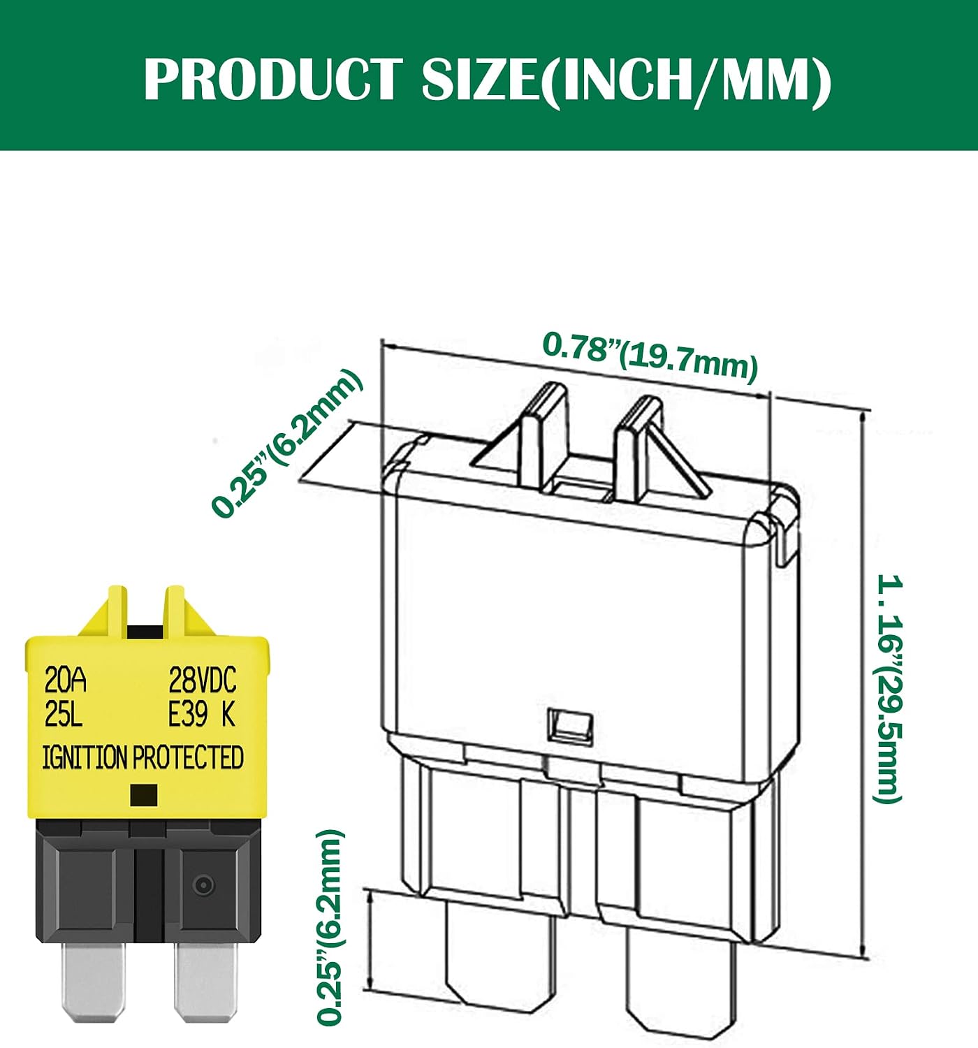 Fusible reiniciable ATC/ATO 20A para auto camión RV barco