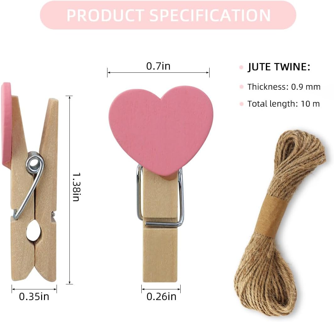 80 Pinzas Madera Corazón Mini para Manualidades
