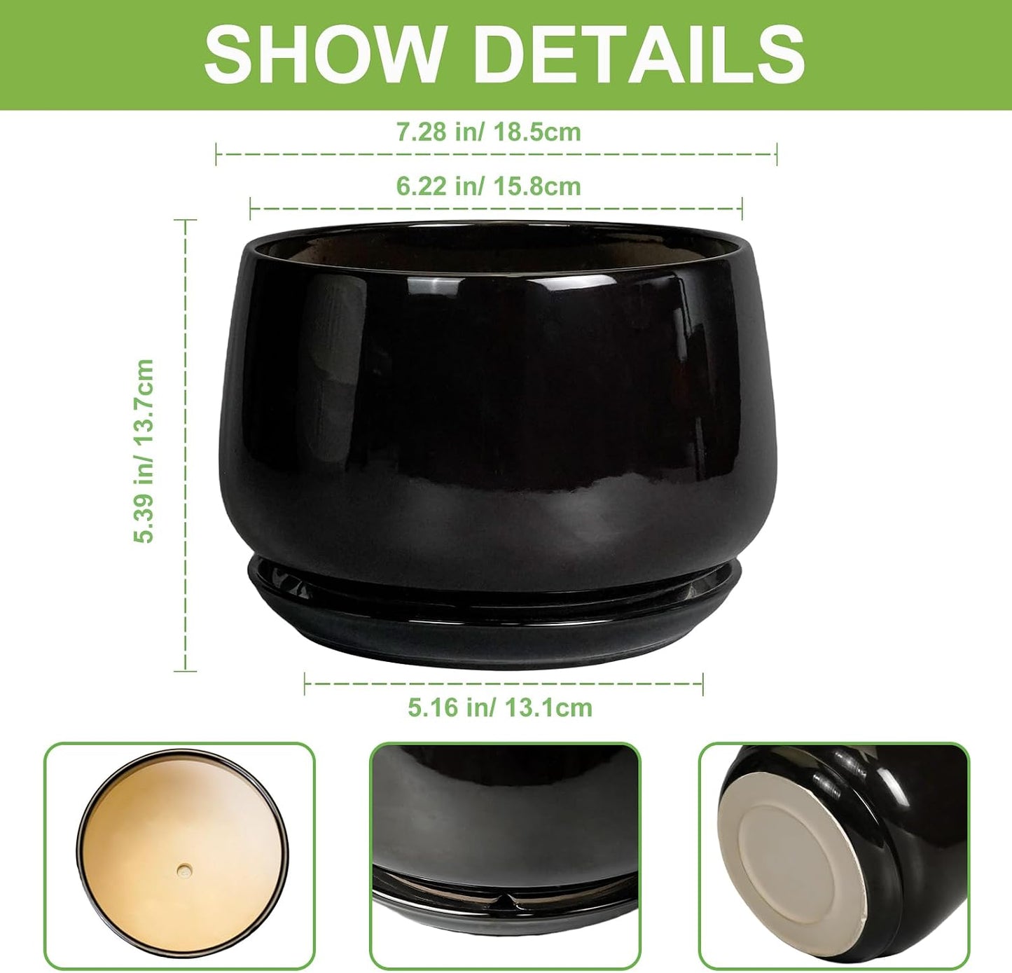 Maceta cerámica 7" redonda con drenaje para interiores