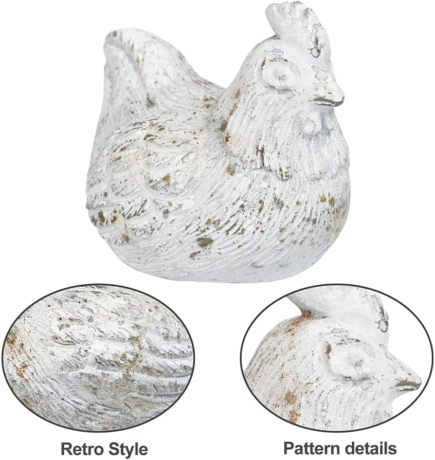Figura pollo cemento decoración cocina y jardín blanco