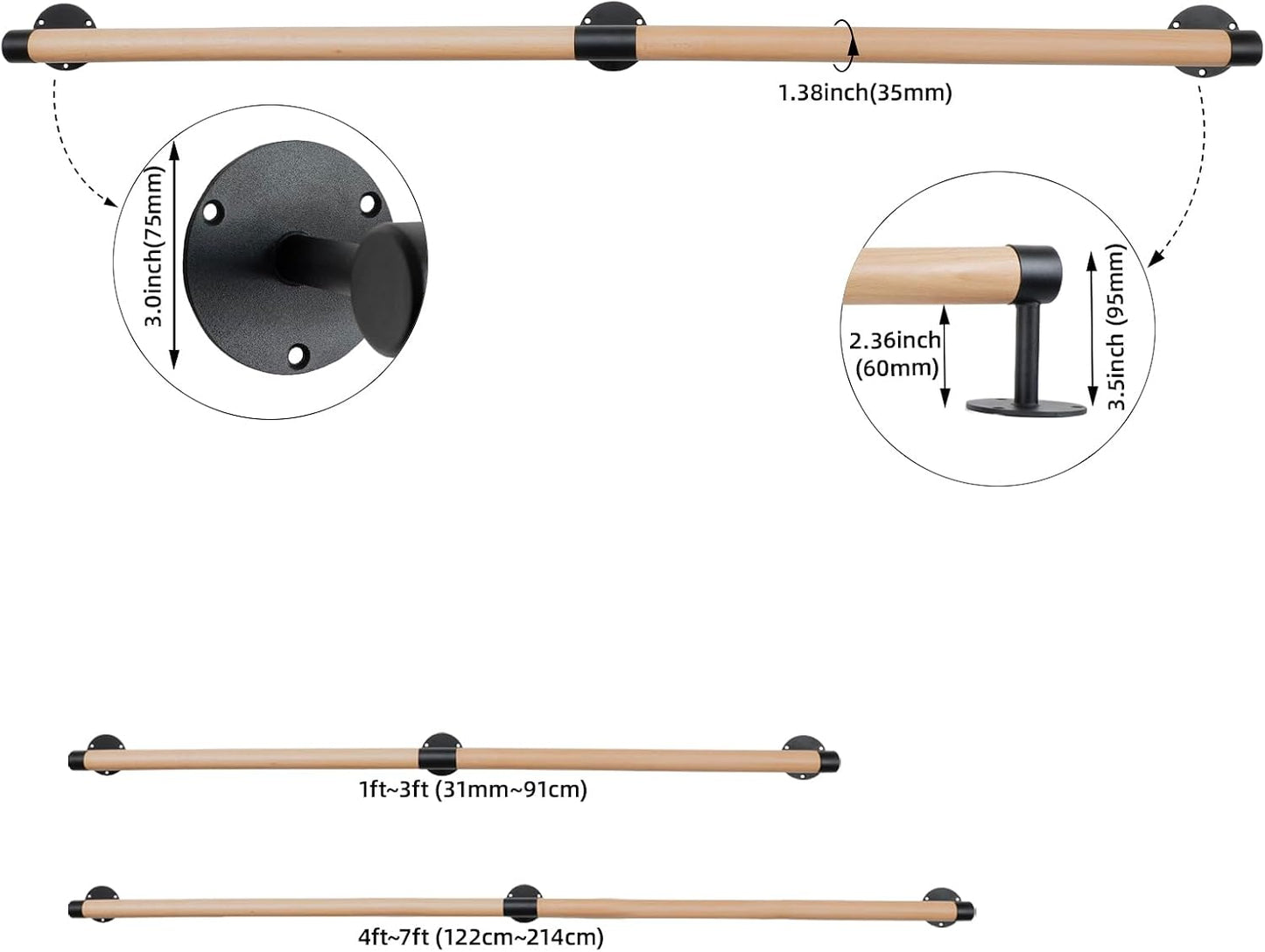 Pasamanos madera 6ft soporte metal barandilla escalera