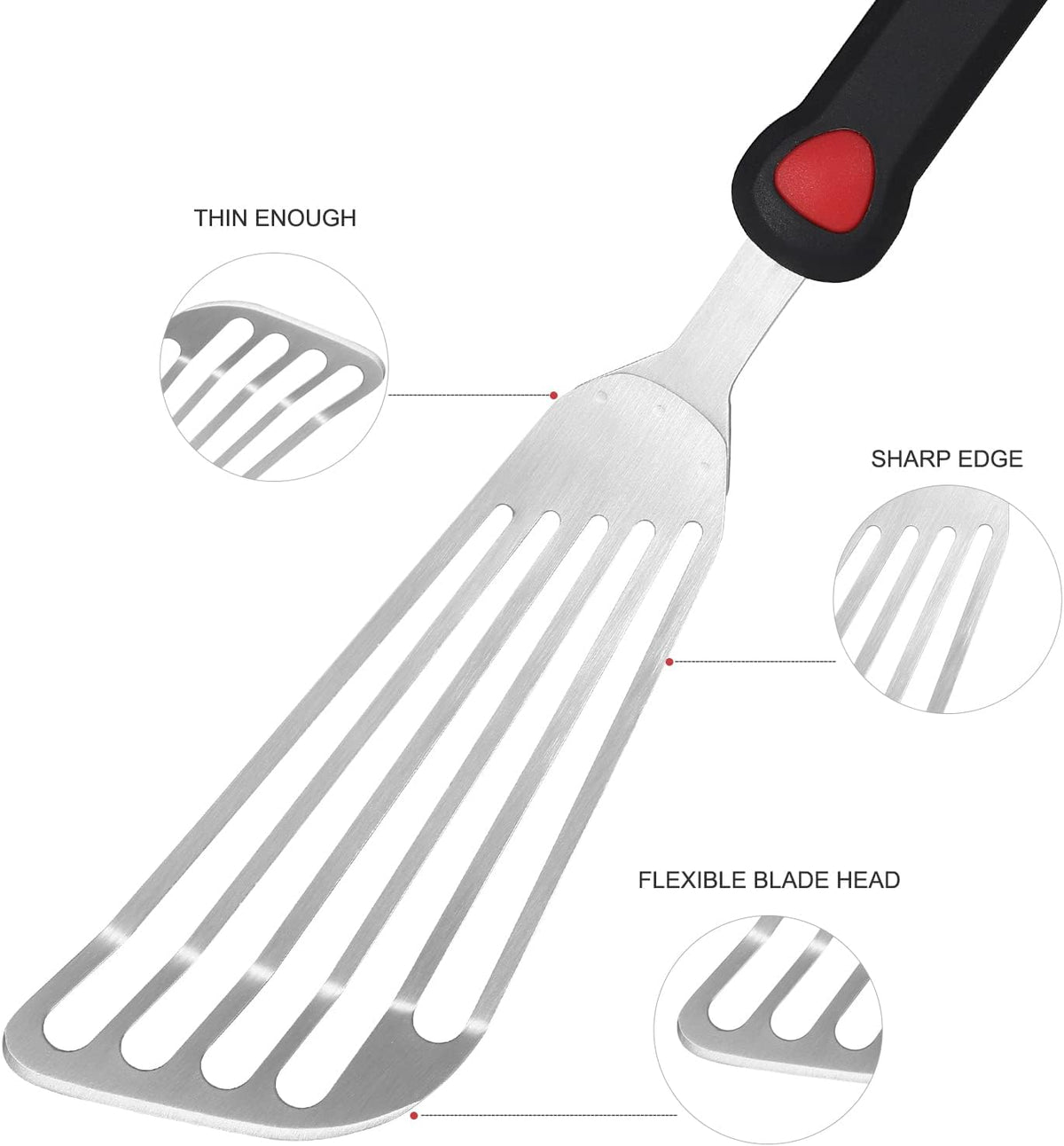 Espátula pescado acero inox 13.15pulg mango silicona flexible