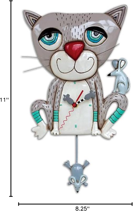 Reloj de pared gatito gris con péndulo