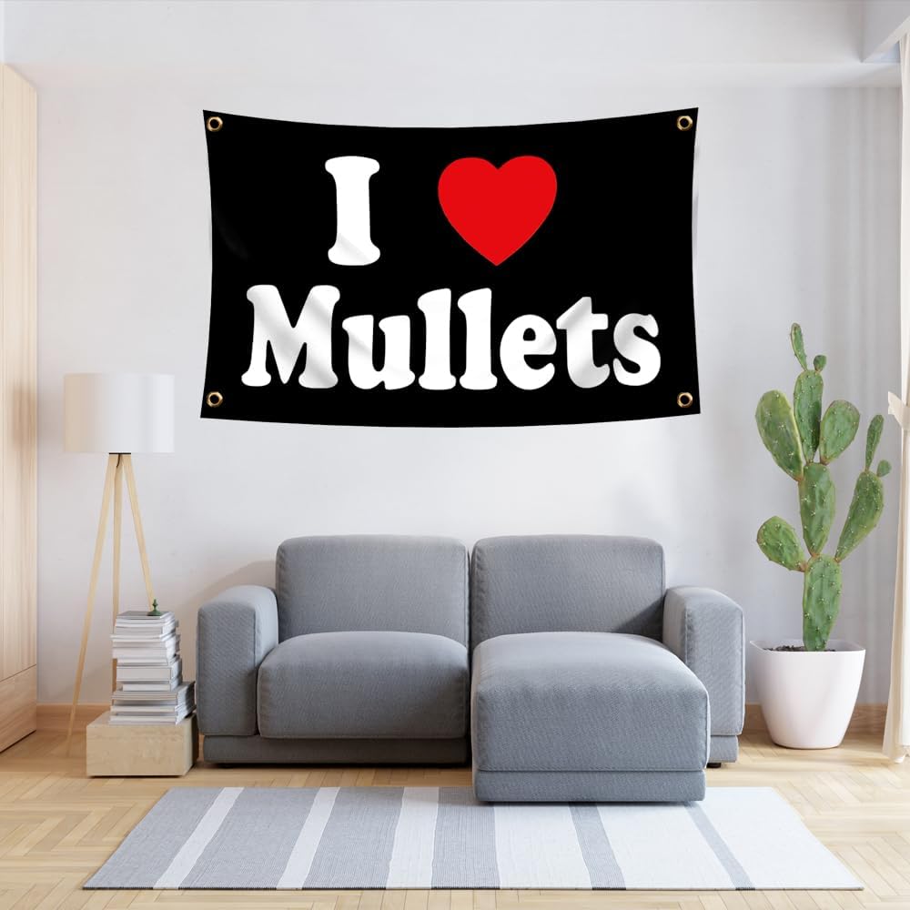 Bandera i love mullets 3x5ft decoración interior exterior