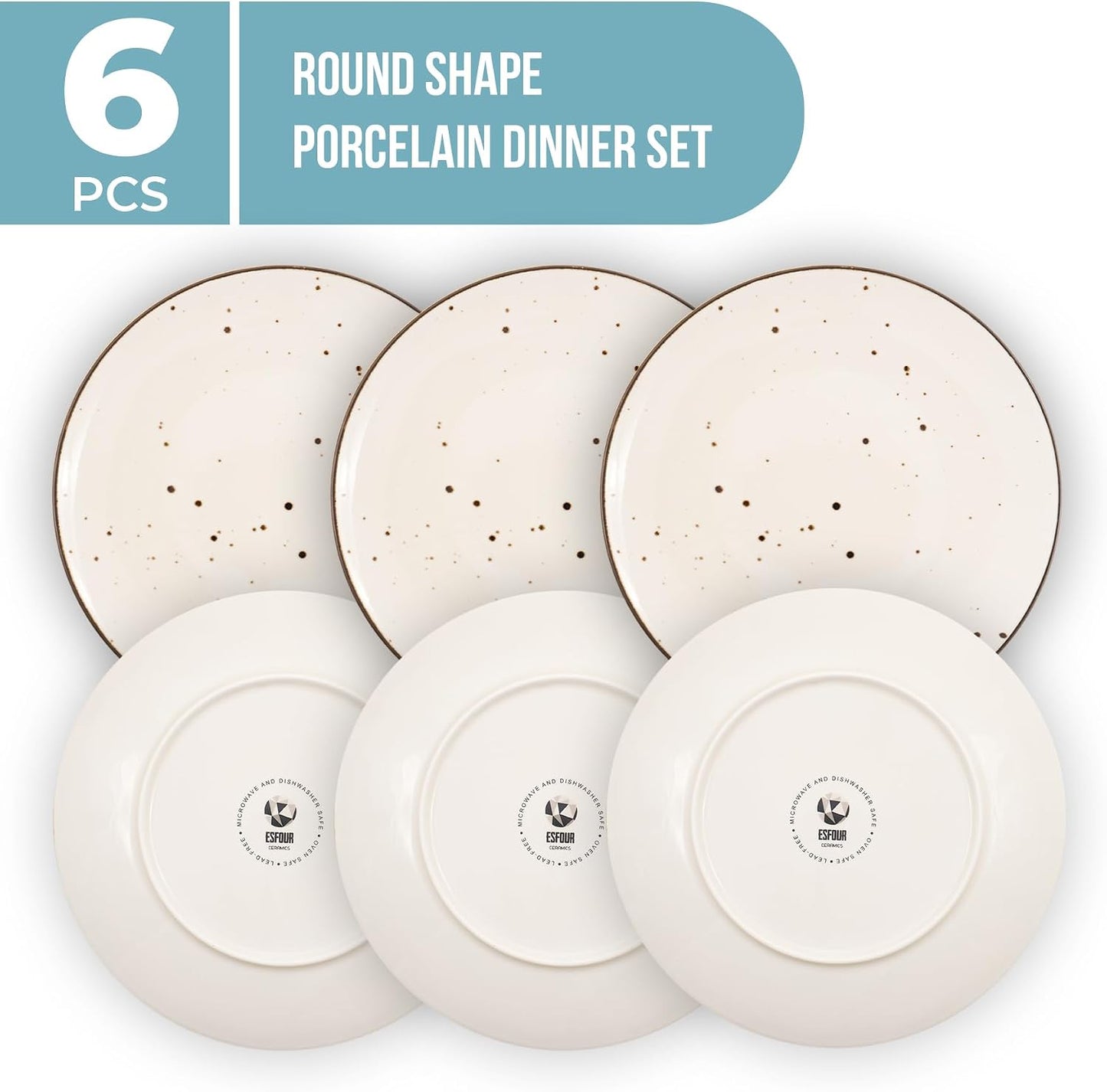 Set 6 platos llanos 11pulg porcelana resistente arañazos