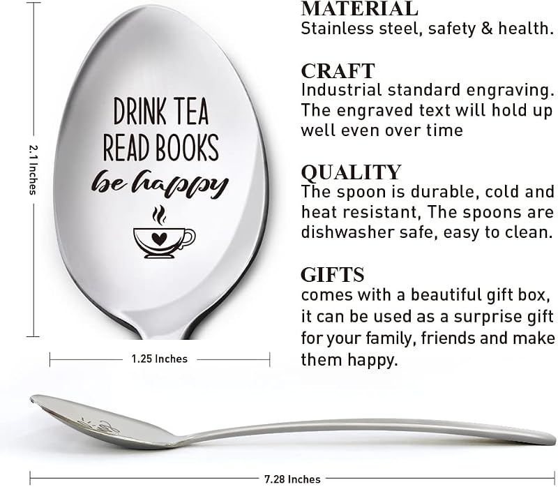Cuchara acero inox grabada regalo para amantes del té y libros