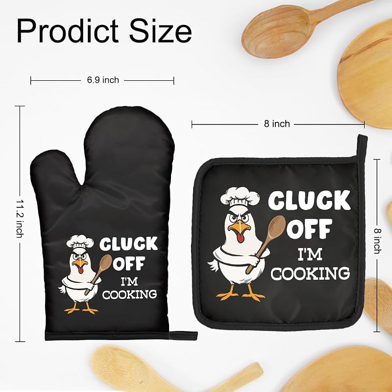 Guantes de horno y soporte para ollas con humor