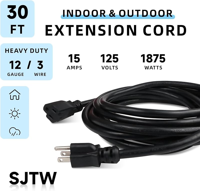 Cable extensión resistente exterior 30ft 12/3 SJTW negro