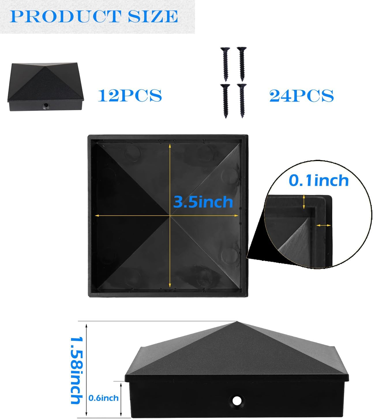 12 Tapas Poste Madera Aluminio 4x4 3.5pulg Mate Resistente Agua