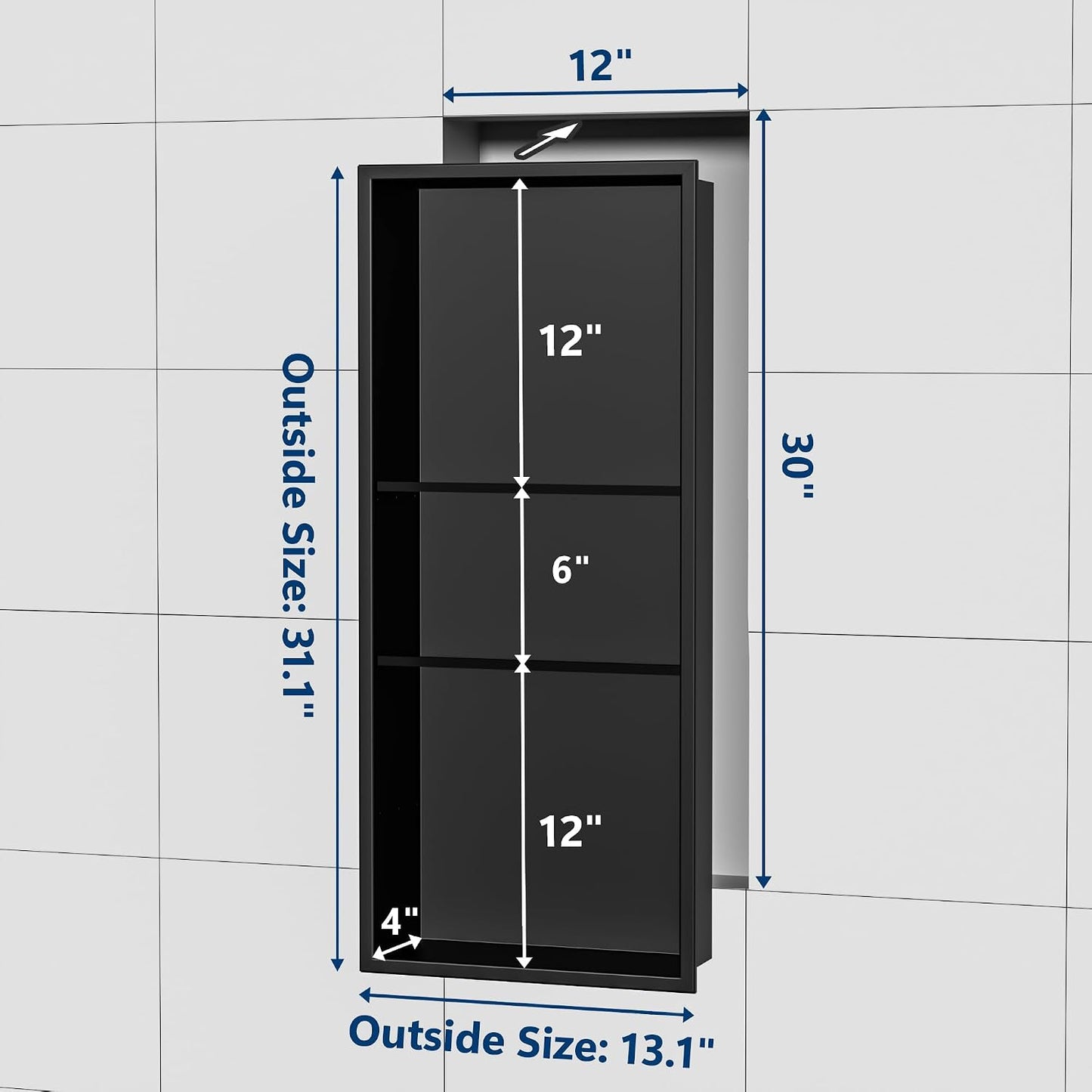 Nicho ducha 12x30pulg acero inox 3 capas