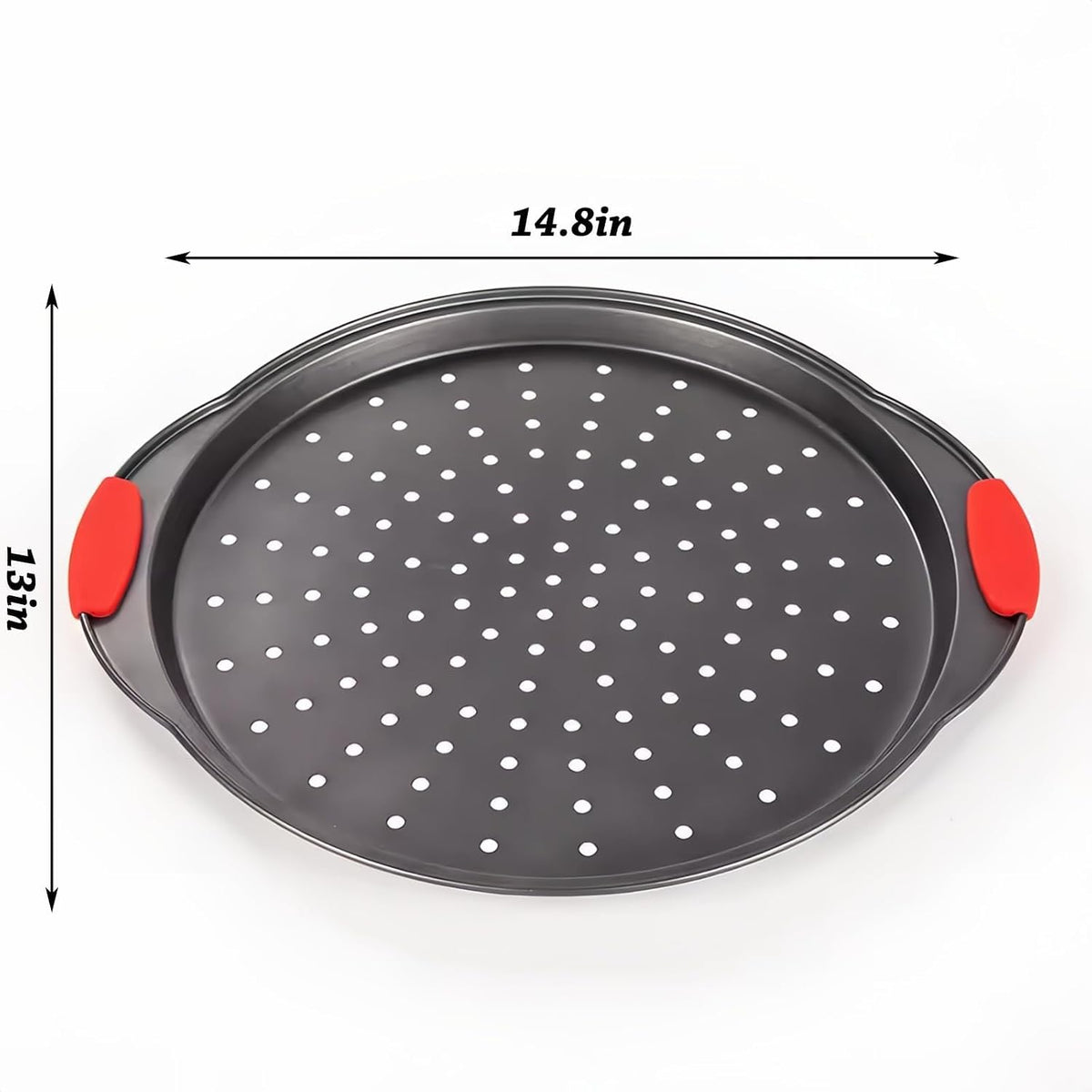 Bandeja pizza 13pulg acero carbono antiadherente con asas silicona