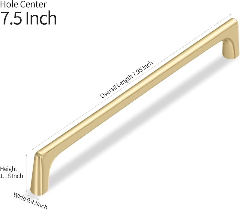10 Tiradores Dorado Cepillado 7.5" para Gabinetes Clásicos