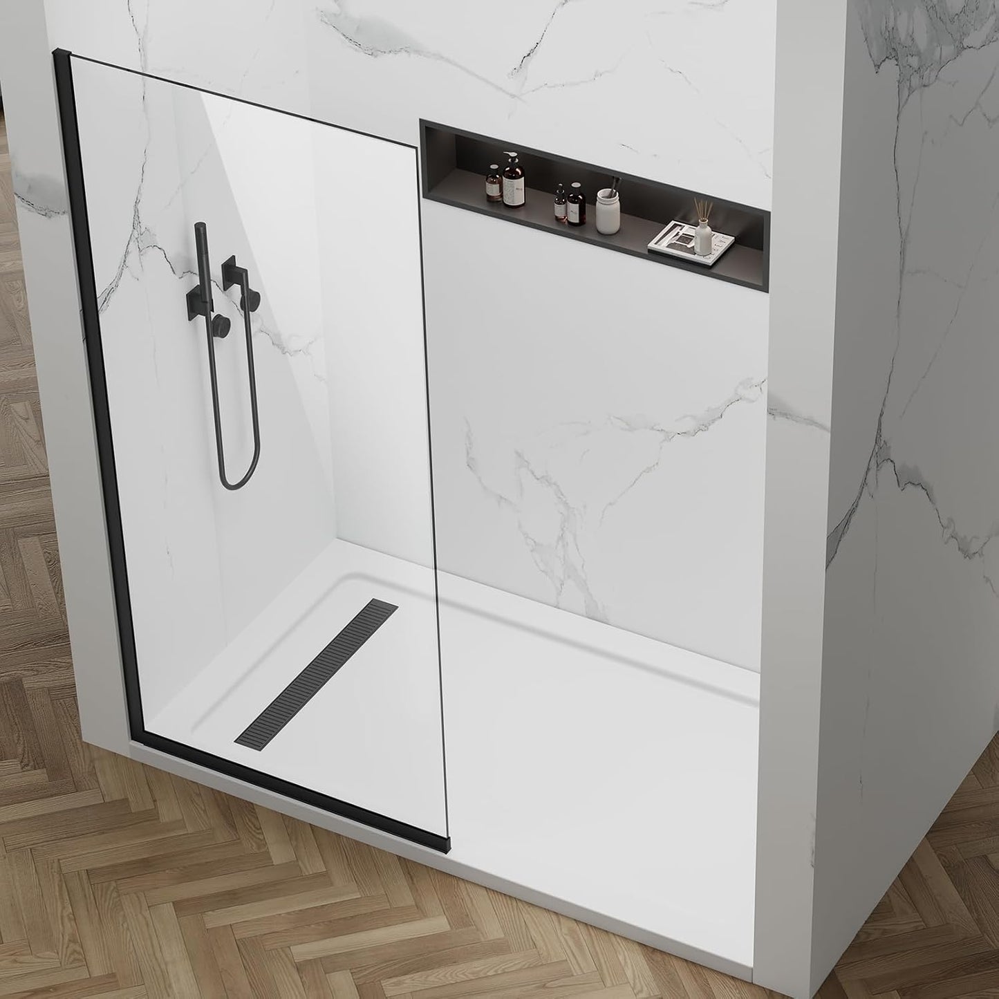 Panel ducha fija vidrio templado 36x76pulg negro mate