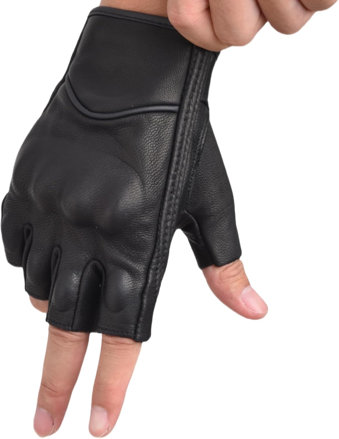 Guantes motocicleta piel cabra sin dedos hombre