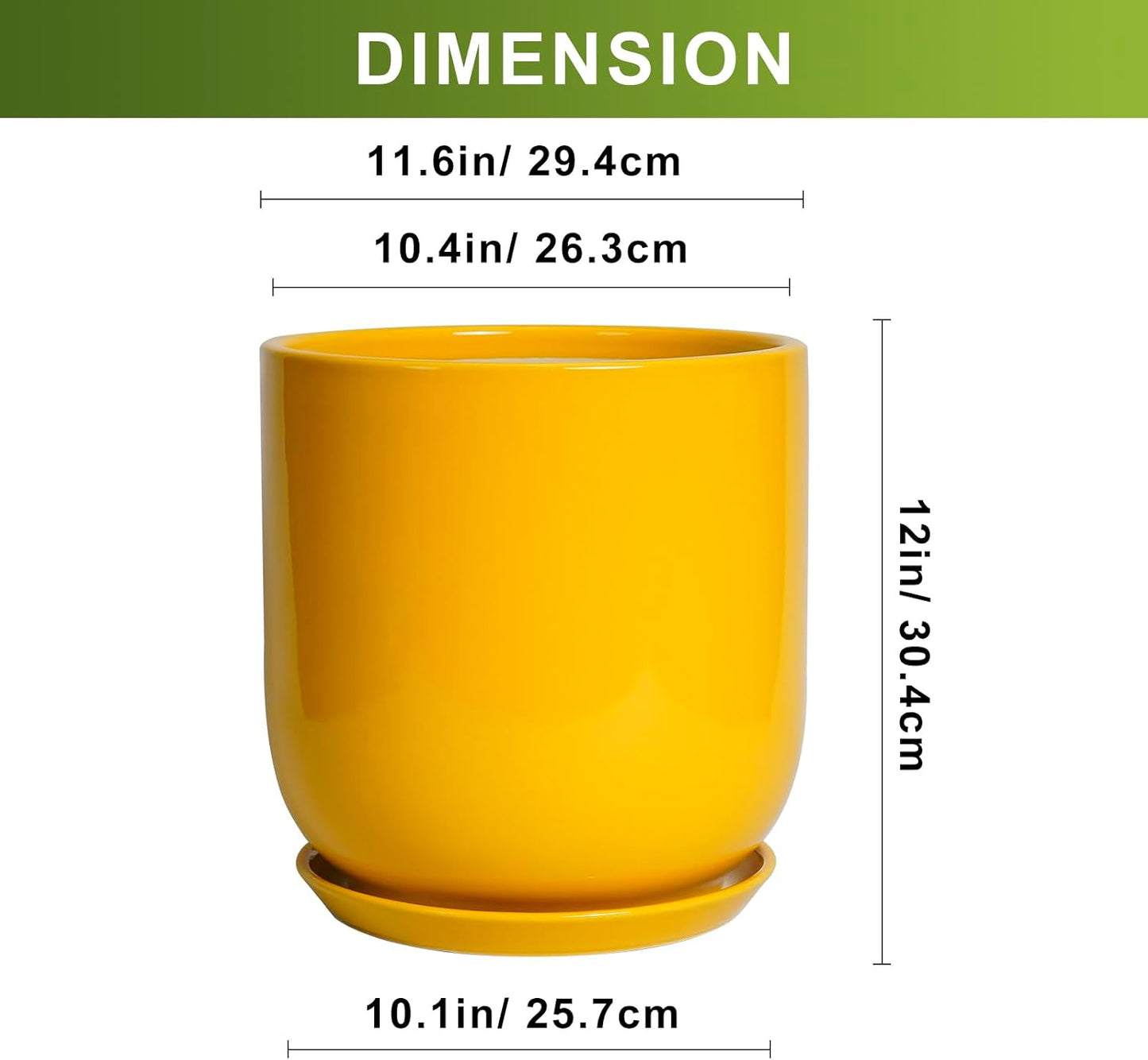 Maceta cerámica 12" para plantas con drenaje amarillo