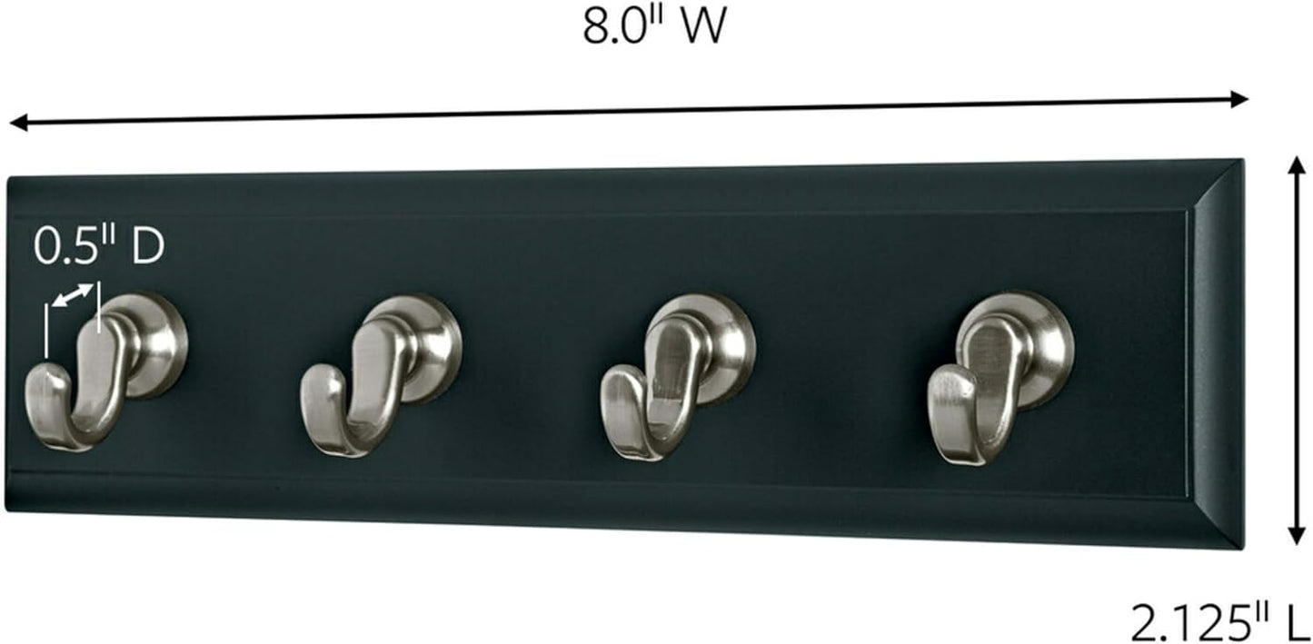 Riel decorativo llaves 8x1.5" 4 ganchos negro/plata
