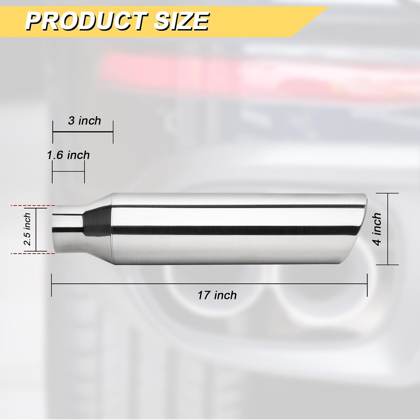 Punta escape 2.5x4" tubo acero inox 17" soldadura