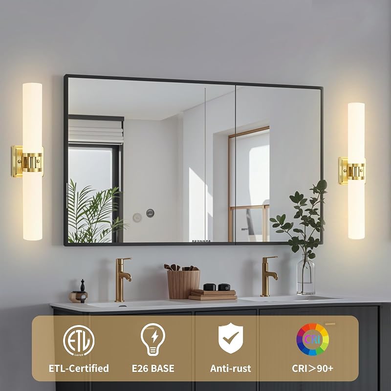 2 Apliques Pared Dorados 32" Vidrio Esmerilado