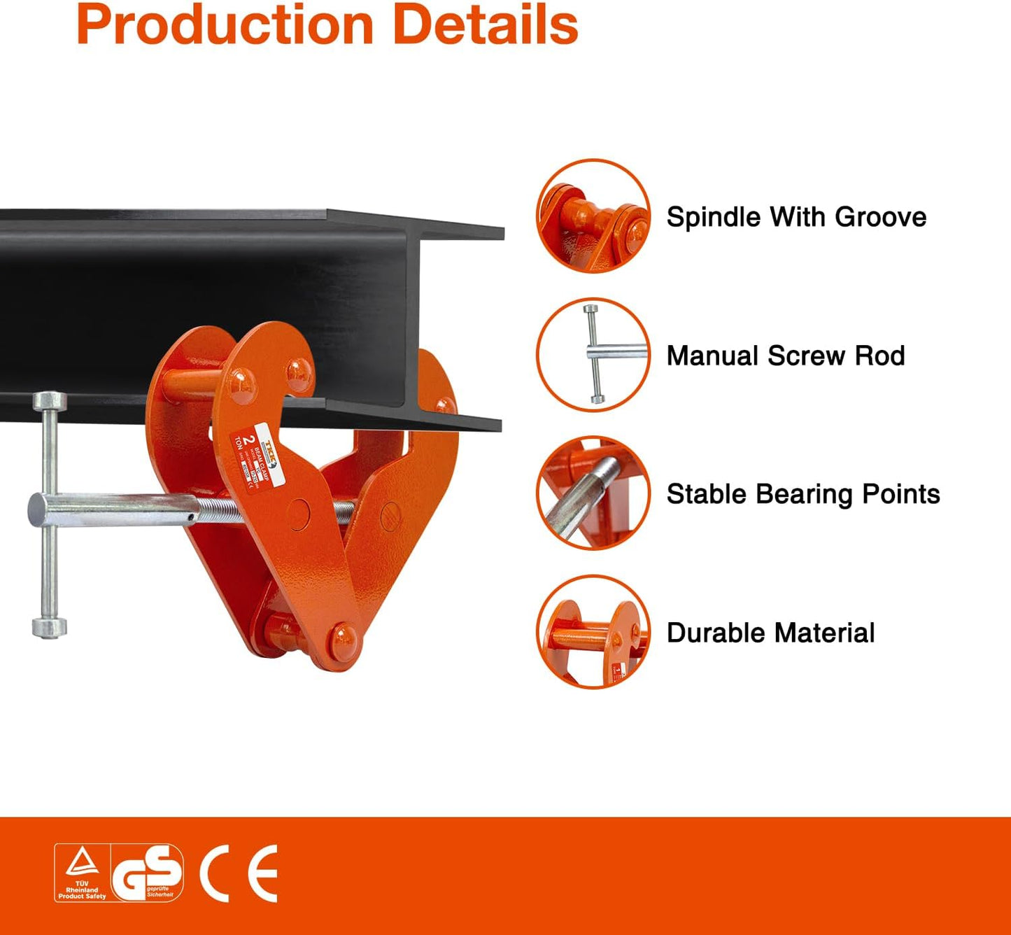 Abrazadera elevación haz 3-9pulg 4400lb capacidad
