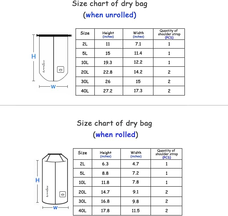 Bolsa flotante impermeable para kayak 40L 30L 20L 10L 5L