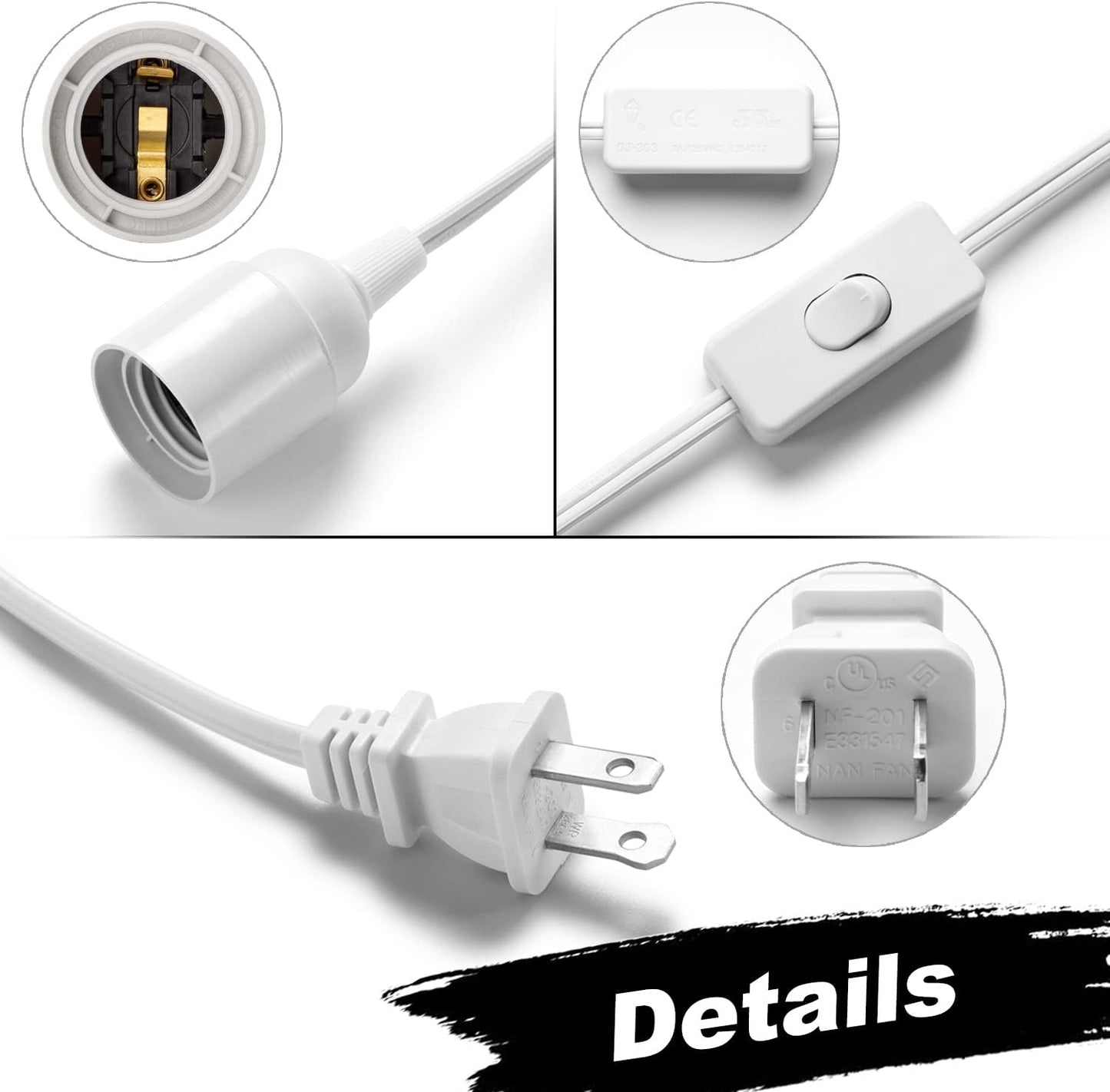 Cable luz colgante 20ft con enchufe E26 interruptor