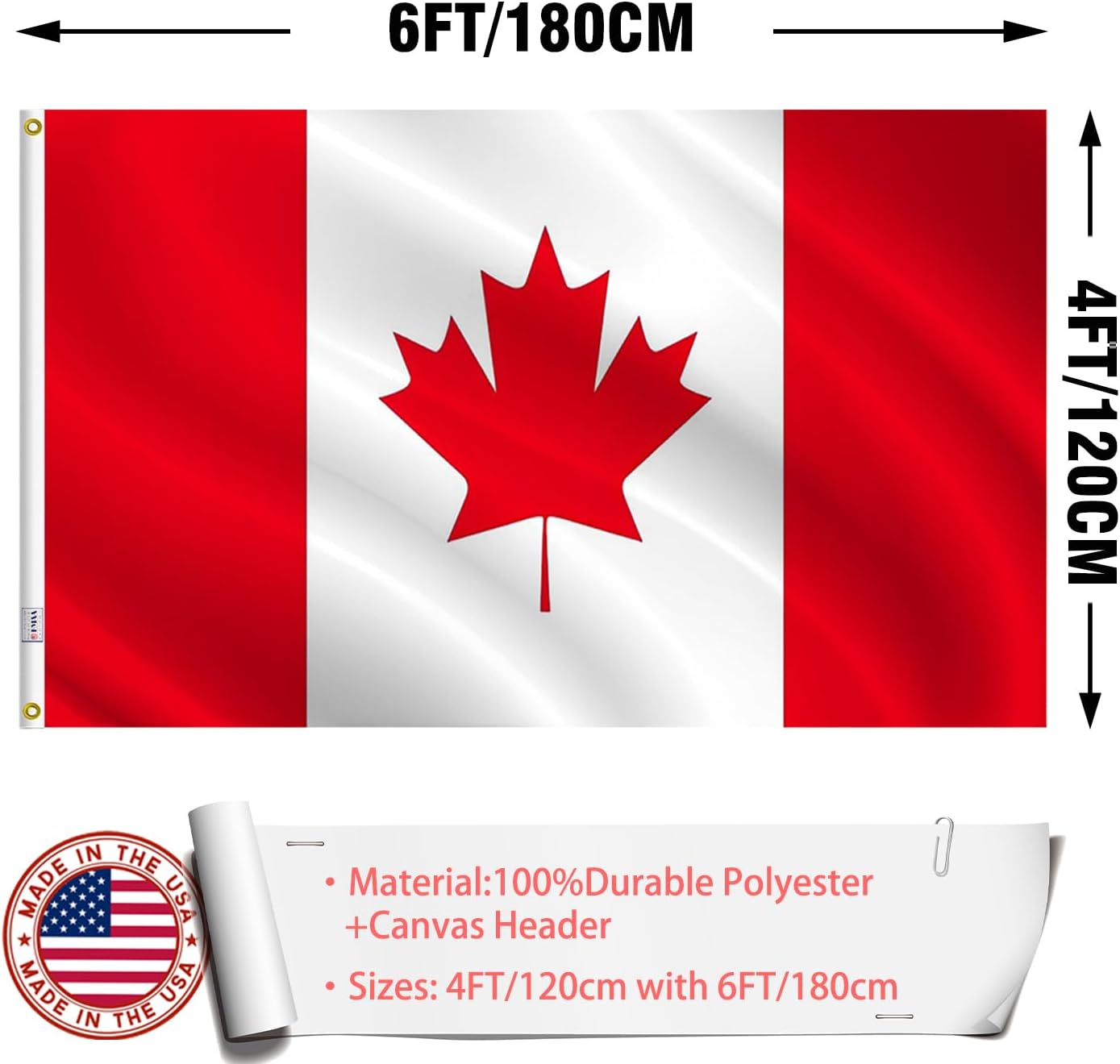 Bandera Canadá 4x6pulg doble cara resistente color vivo