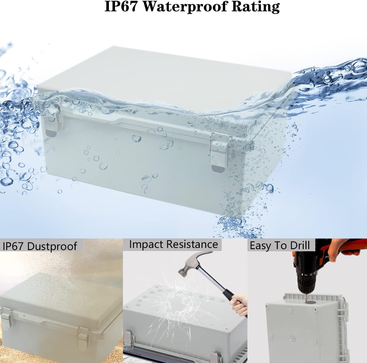Caja conexiones plástico ABS IP67 bisagras exteriores gris