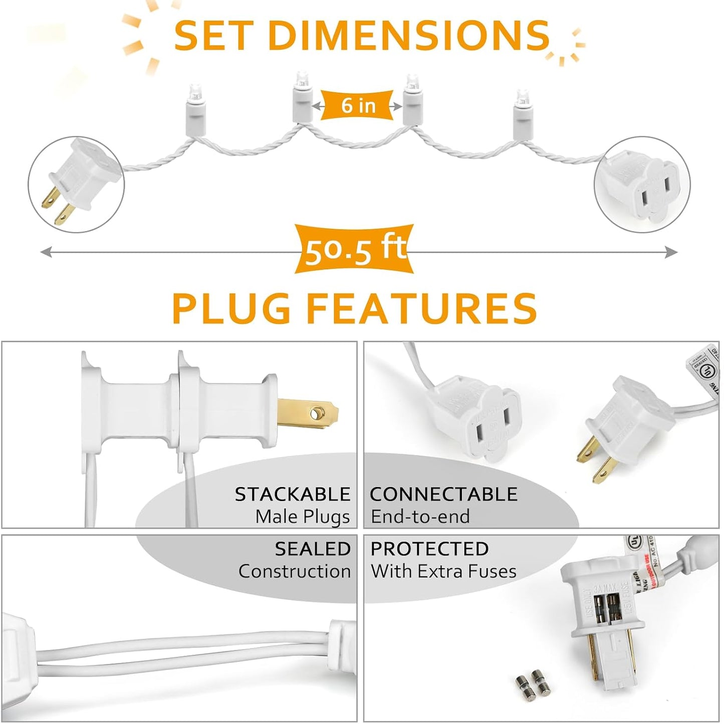 100 Luces LED Navidad 50pulg Blanco Frío Impermeables