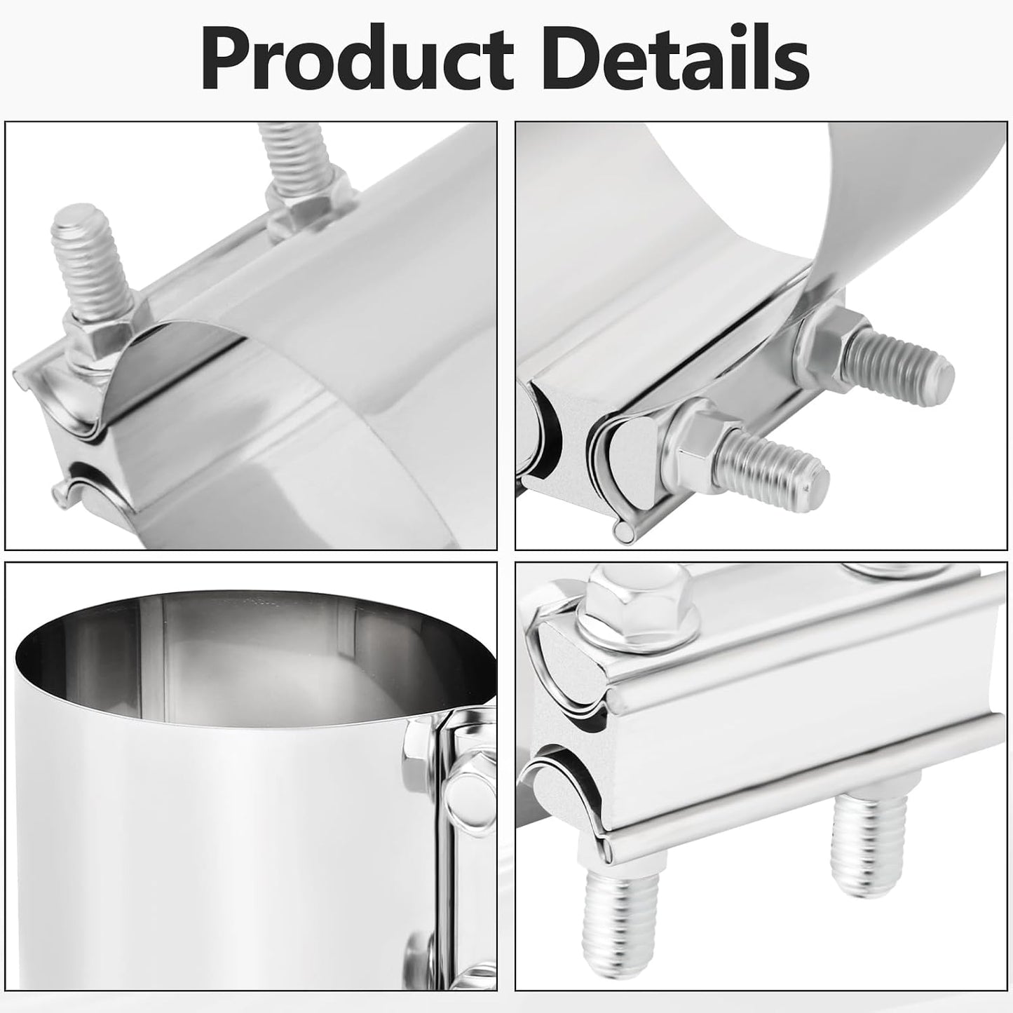 Abrazadera escape 5" acero inox T304 2 Pzas