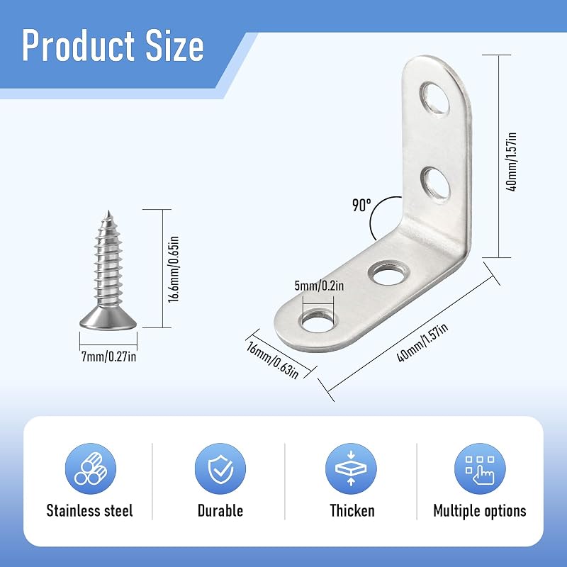 Soporte esquina acero inox set 40 pzas 90 grados