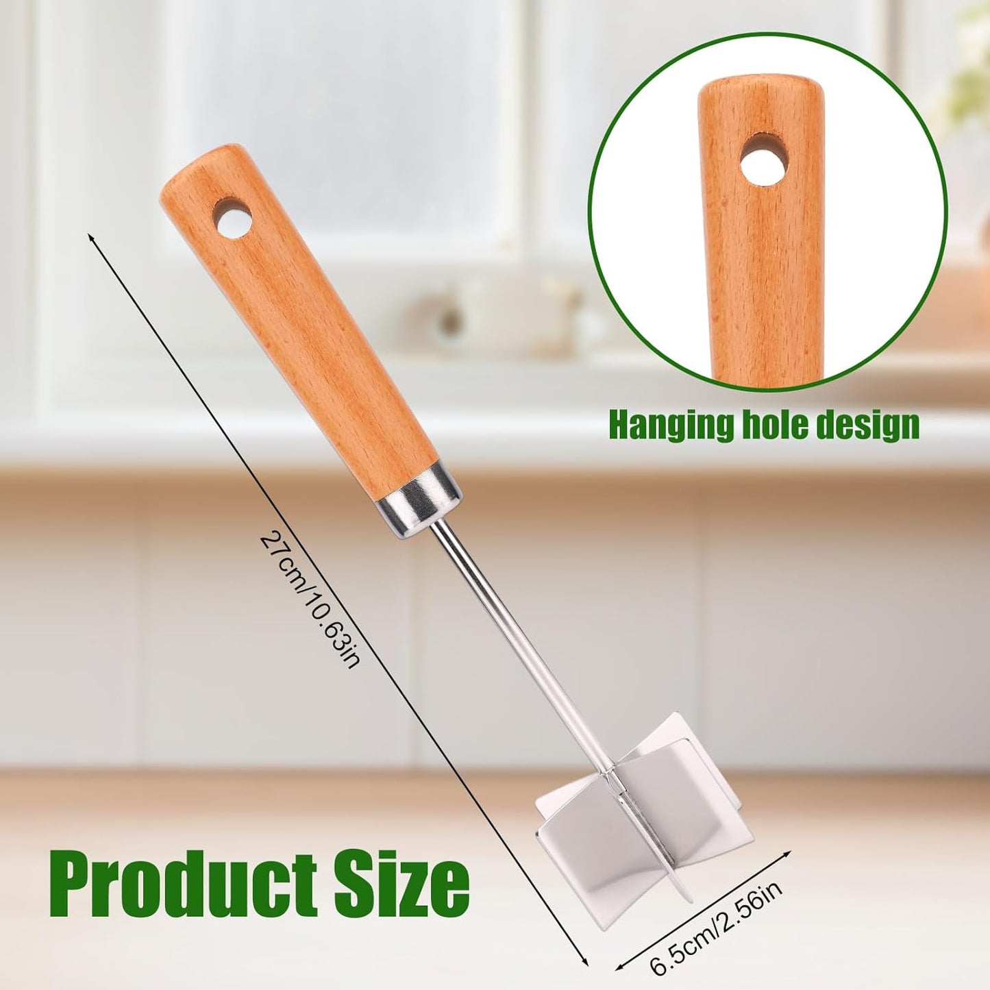 Picador carne acero inox mango madera 6 hojas multiuso